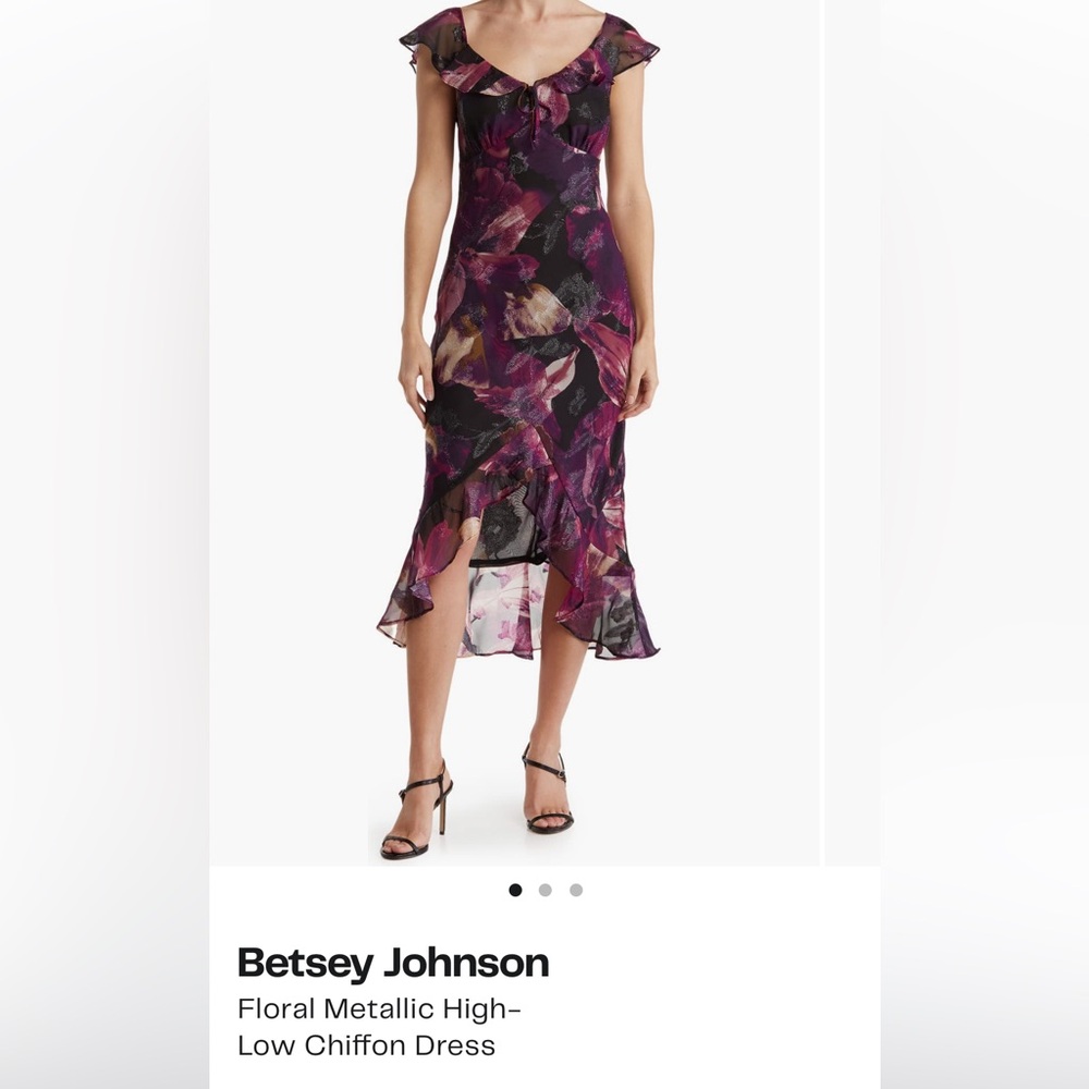 Betsey Johnson Floral Metallica High-Low Chiffon Dress